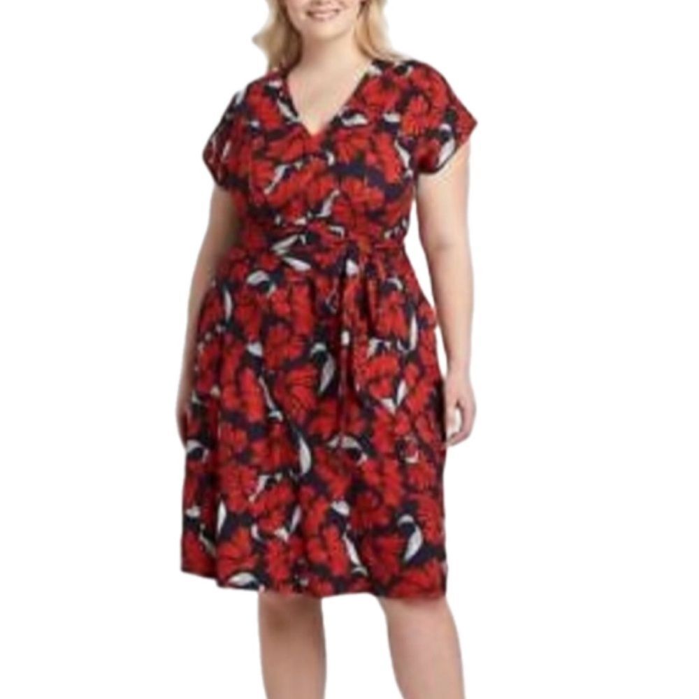 Lane Bryant NWT floral knit tie waist dress BLUE RED SIZE 24
